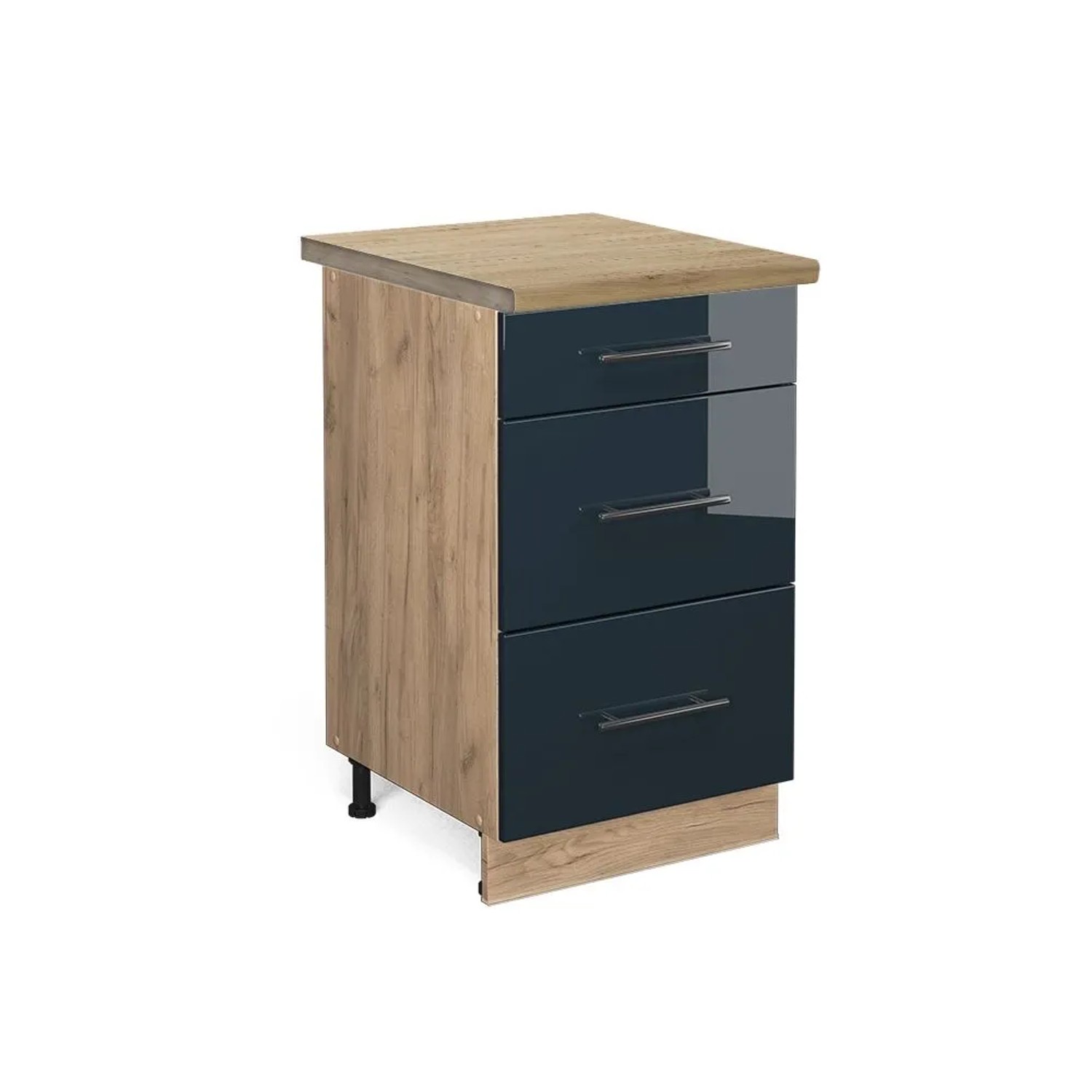 Vicco Küchenunterschrank Fame-Line DunkelBlau Hochglanz Goldkraft Eiche 50 cm AP Eiche