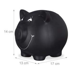 Relaxdays Sparschwein Keramik Schwarz Beschriftbar Abschließbar 14 cm x 17 cm x 13 cm 0,5 kg