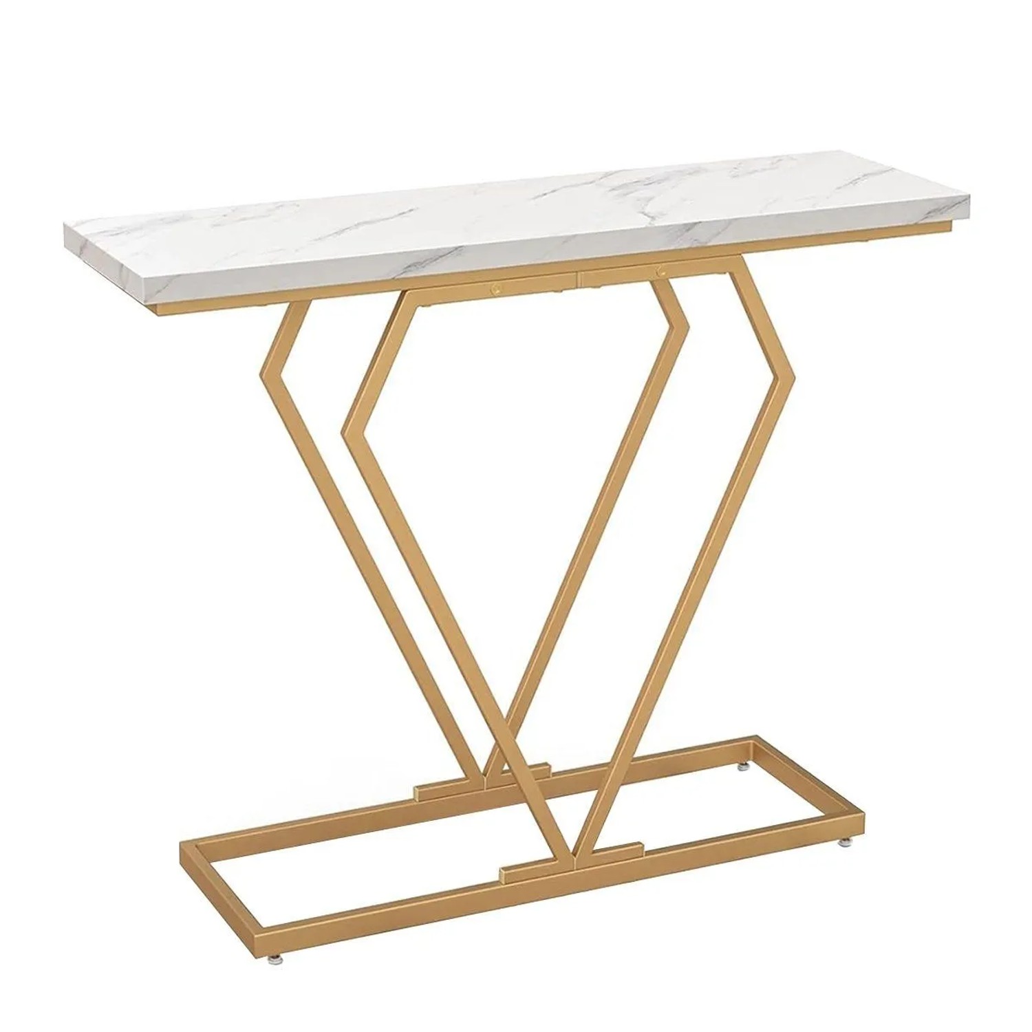 Costway Flurtisch mit Marmoroptik & Geometrischem Metallrahmen Weiß