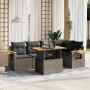 Graue 6-tlg. vidaXL Garten-Sofagarnitur aus Rattan mit Tisch und Kissen.