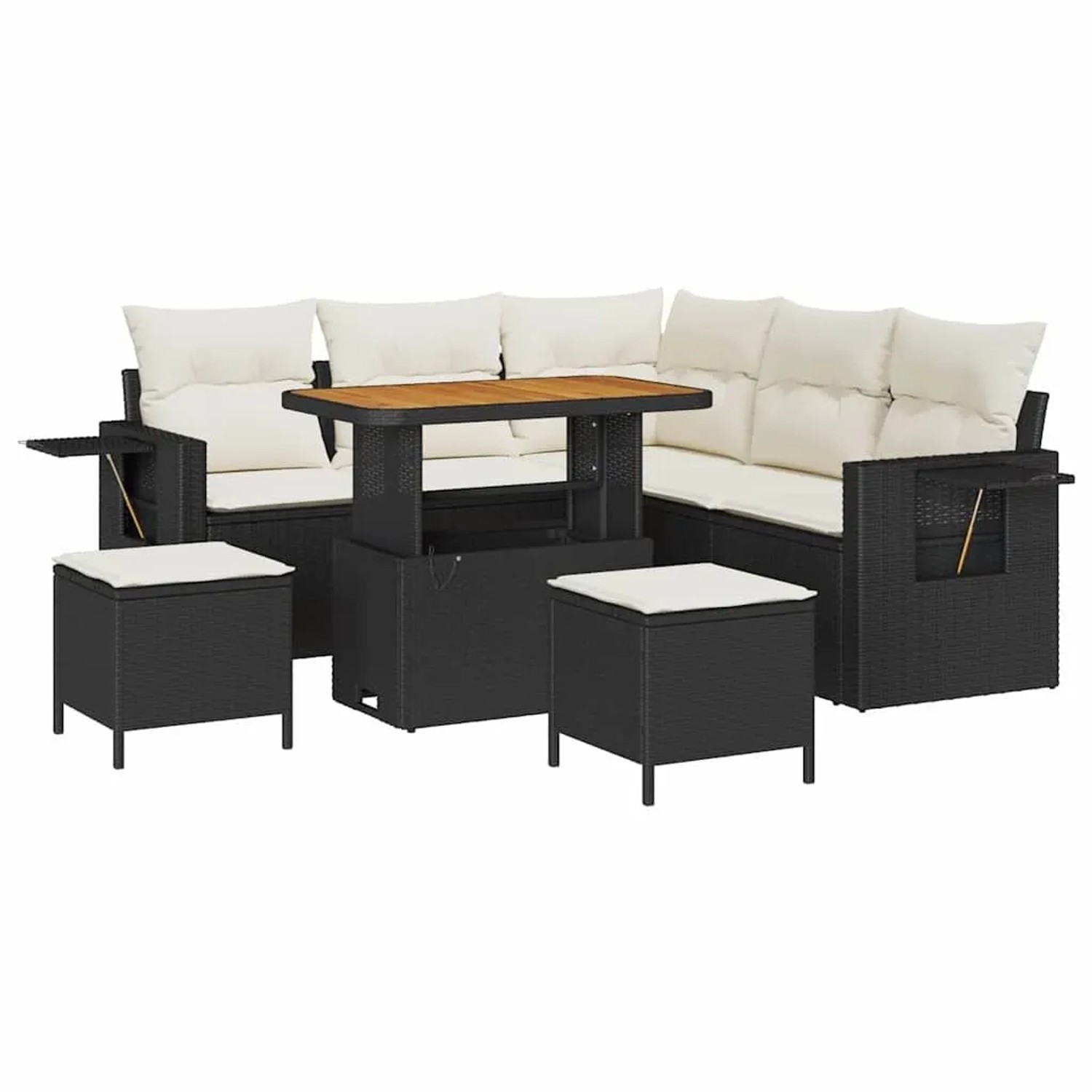 vidaXL Gartensofa-set mit Kissen 9-Tlg Schwarz und Creme Poly-Rattan 336369 günstig online kaufen
