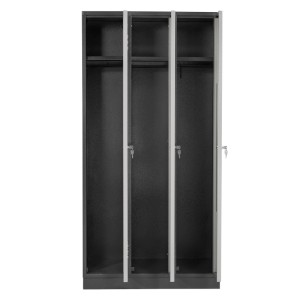 PROREGAL Garderobenschrank Ermine, 3-türig, anthrazitgrau/lichtgrau, offene Türen.