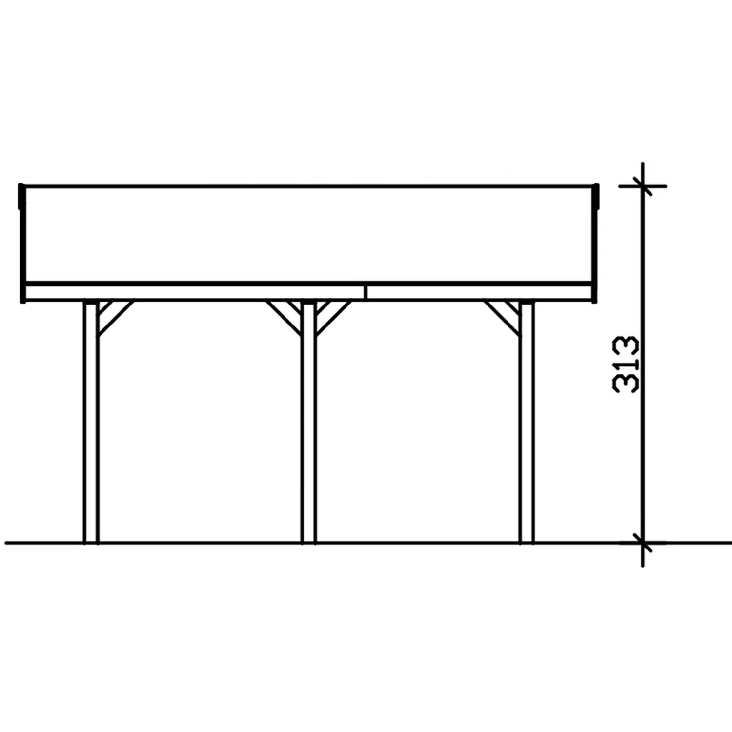 Skizze Satteldach-Carport Wallgau Nussbaum, Seitenansicht mit Höhenangabe.