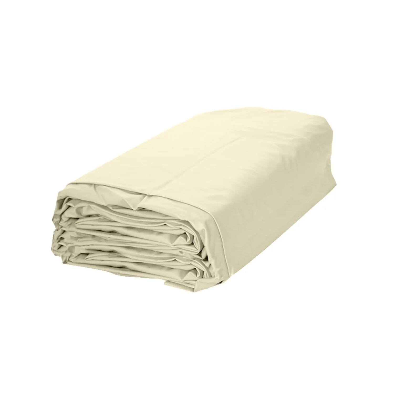 Zusammengelegte, sandfarbene Evolution Poolfolie für Rundpools 500x120cm.