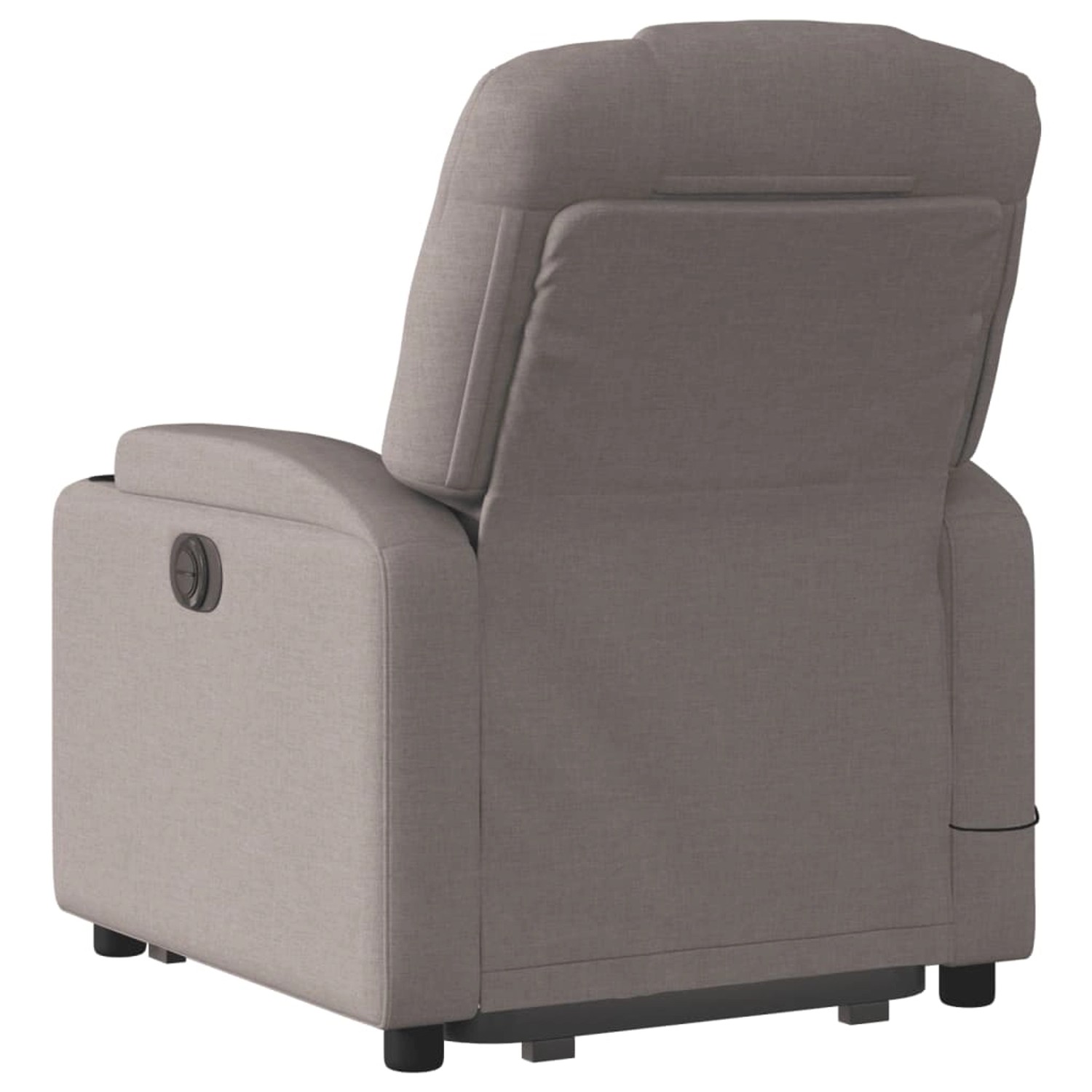 Elektrischer Massagesessel mit Aufstehhilfe, taupefarbener Stoff, Rückenansicht.