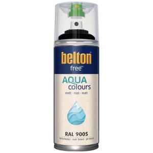 Belton Free AQUAcolours Buntlack RAL 9005 Tiefschwarz matt 400 ml Sprühdose, wasserbasiert, für innen & außen.