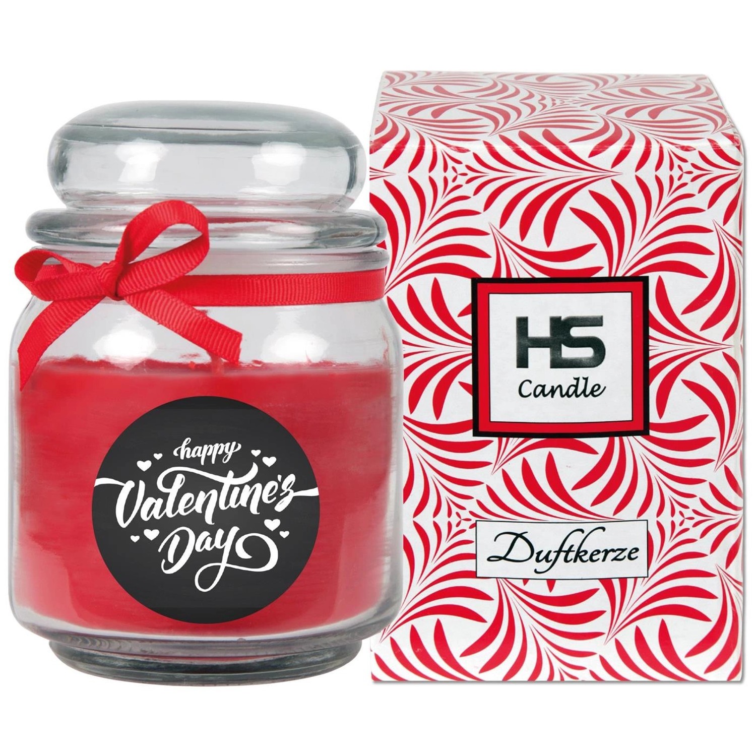 HS Candle Duftkerze Valentinstag im Glas mit Geschenkbox, rote Rose Duftnote.
