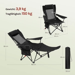 WOLTU Campingstuhl mit Fußablage 3 Positionen Verstellbar