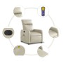 Elektrischer Massagesessel in Creme Kunstleder mit Fernbedienung und Details.