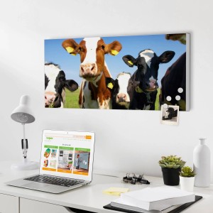 Banjado Magnettafel mit Kuh-Motiv, 78x37cm, weiße Magnetwand für Notizen und Fotos.