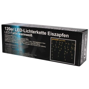 Lex 120 LED Eiszapfen Lichtervorhang, warmweiß, transparentes Kabel, für innen & außen, Weihnachtsbeleuchtung.