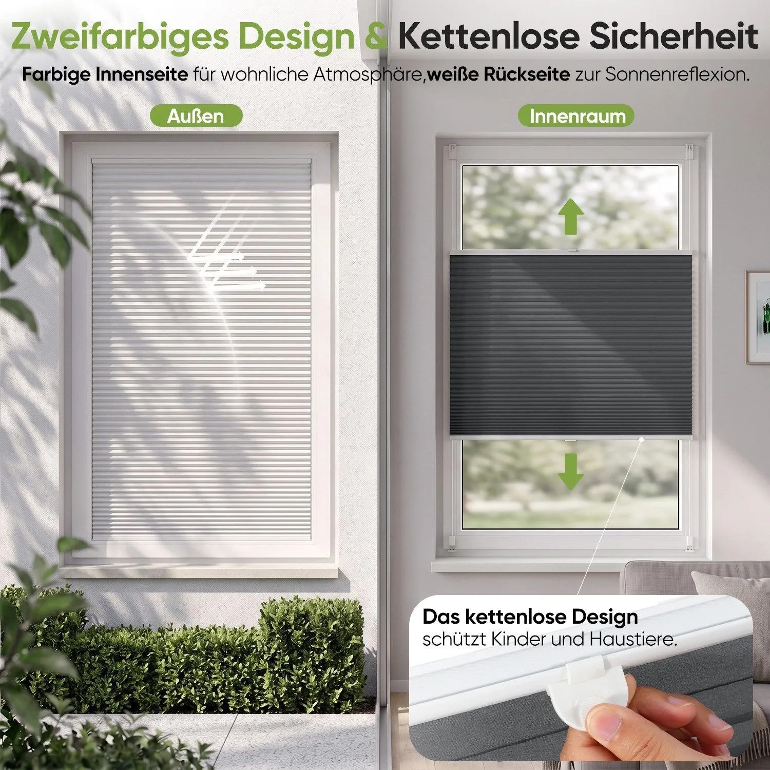 SALCAR Wabenplissee Thermo Plissee Klemmfix ohne Bohren Verspannt Verdunkelnd Blickdicht Grau 80x100cm für Fenster und Tür Sonnenschutz Hitzeschutz_5