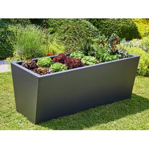 Anthrazitfarbenes Gutta Hochbeet Valenta 200 aus Metall mit Bepflanzung im Garten.
