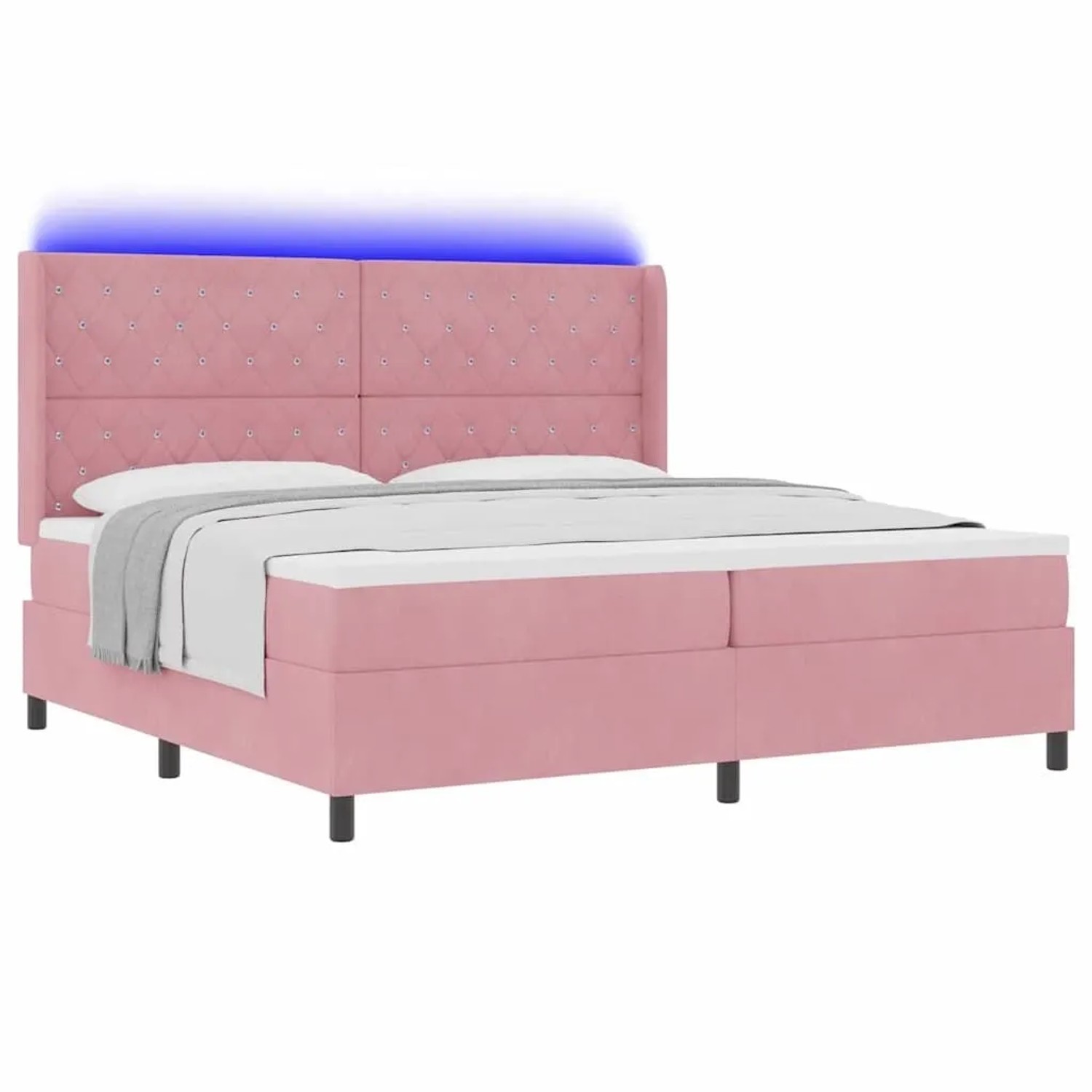 vidaXL Boxspringbett mit Matratze mit LED Rosa 200 x 200 cm Samt 3343837