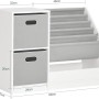 Weißes SoBuy Bücherregal mit 5 Ablagen, 2 Stoffboxen und einem Fach für Spielzeug.
