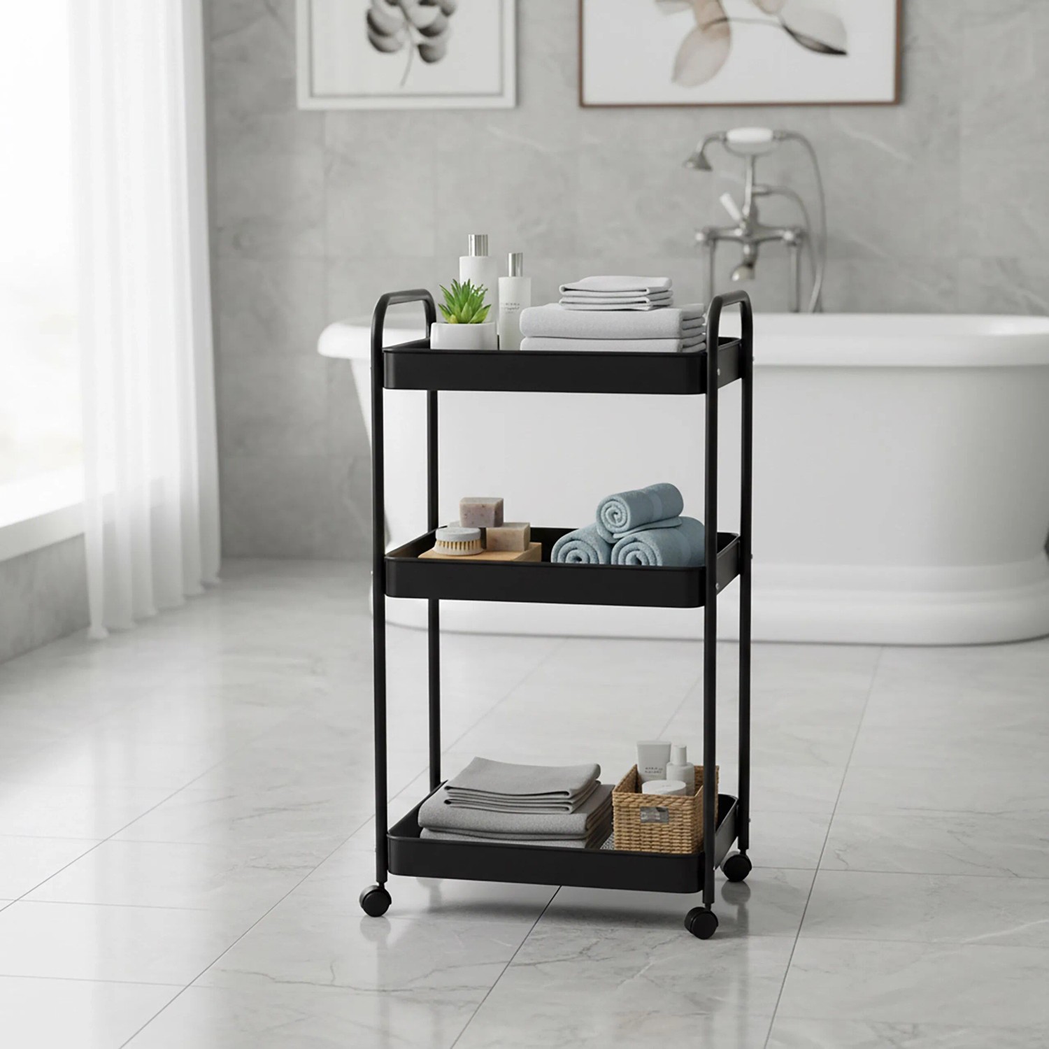 Relaxdays Rollwagen Mesh Metall Schwarz 3 Ebenen mit Rollen 78 cm x 43 cm x 30 cm 4,5 kg kaufen bei OBI