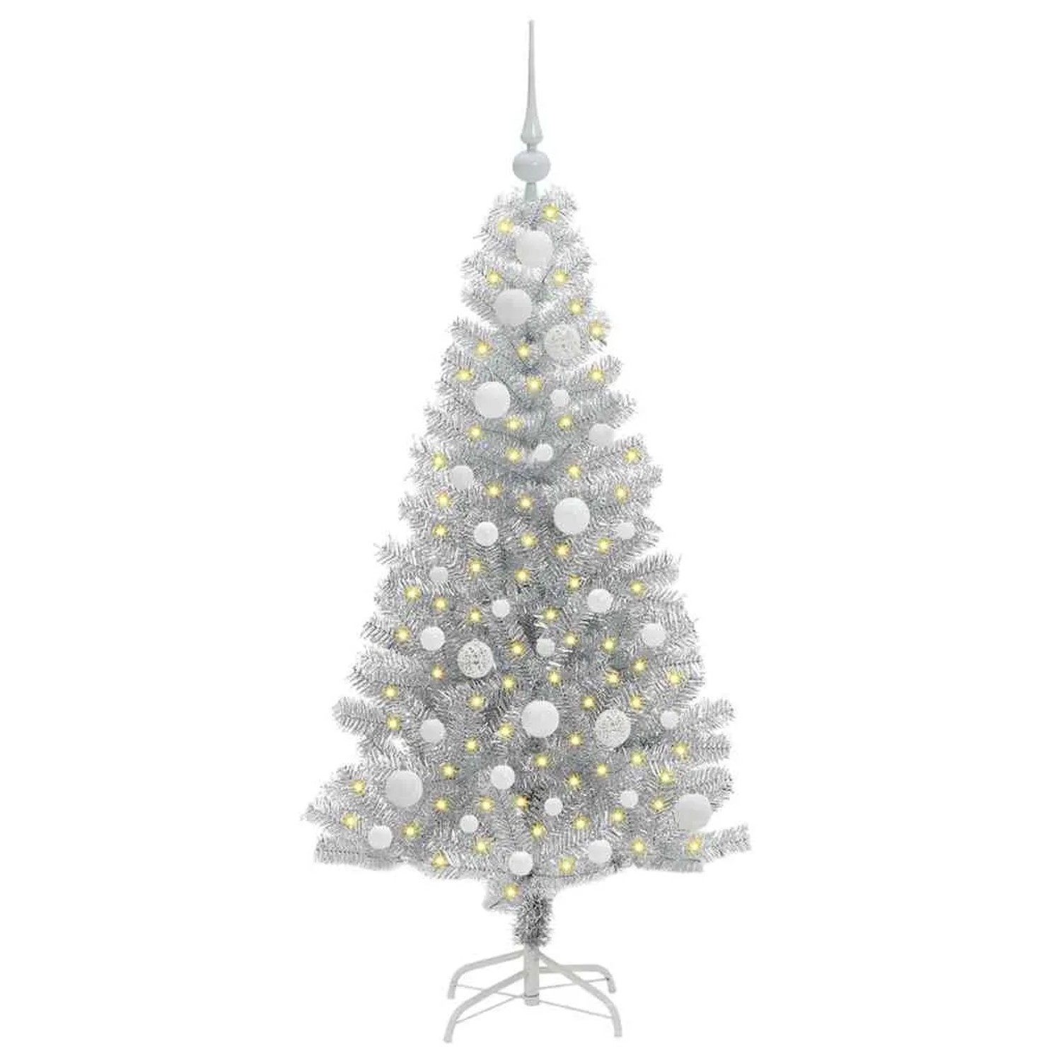 vidaXL Weihnachtsbaum mit 150 LEDs mit Ständer Silber 120 cm PET 3396655