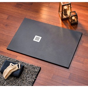 Ottofond Duschwanne Strato, 100x80 cm, Anthrazit. Rechteckige, flache Brausewanne aus Mineralguss mit Ablauf.