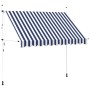 Handbetriebene, blau-weiß gestreifte vidaXL Markise, 300 cm breit.