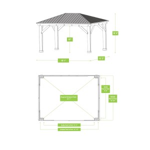 Technische Zeichnung Westmann Holz Pavillon Devon mit Maßangaben.