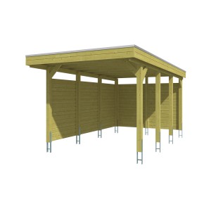 Skan Holz Einzelcarport Friesland, Flachdach, Holzkonstruktion mit Aluminiumplatten, 314x555 cm.