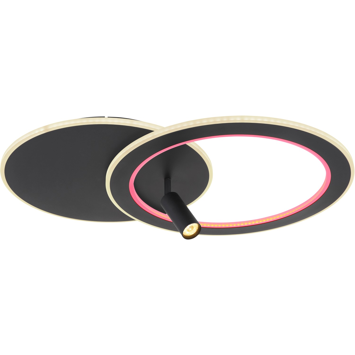 Moderne, dimmbare LED-Deckenleuchte Marian, 2-flammig, schwarz matt mit Farbwechsler und Fernbedienung.