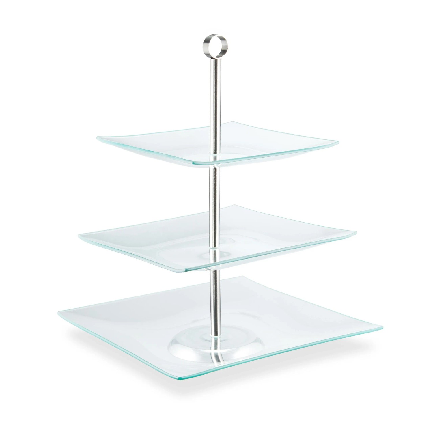 Relaxdays Etagere Glas Edelstahl Transparent Silber 3 Etagen 40 cm x 30 cm x 30 cm 2 kg