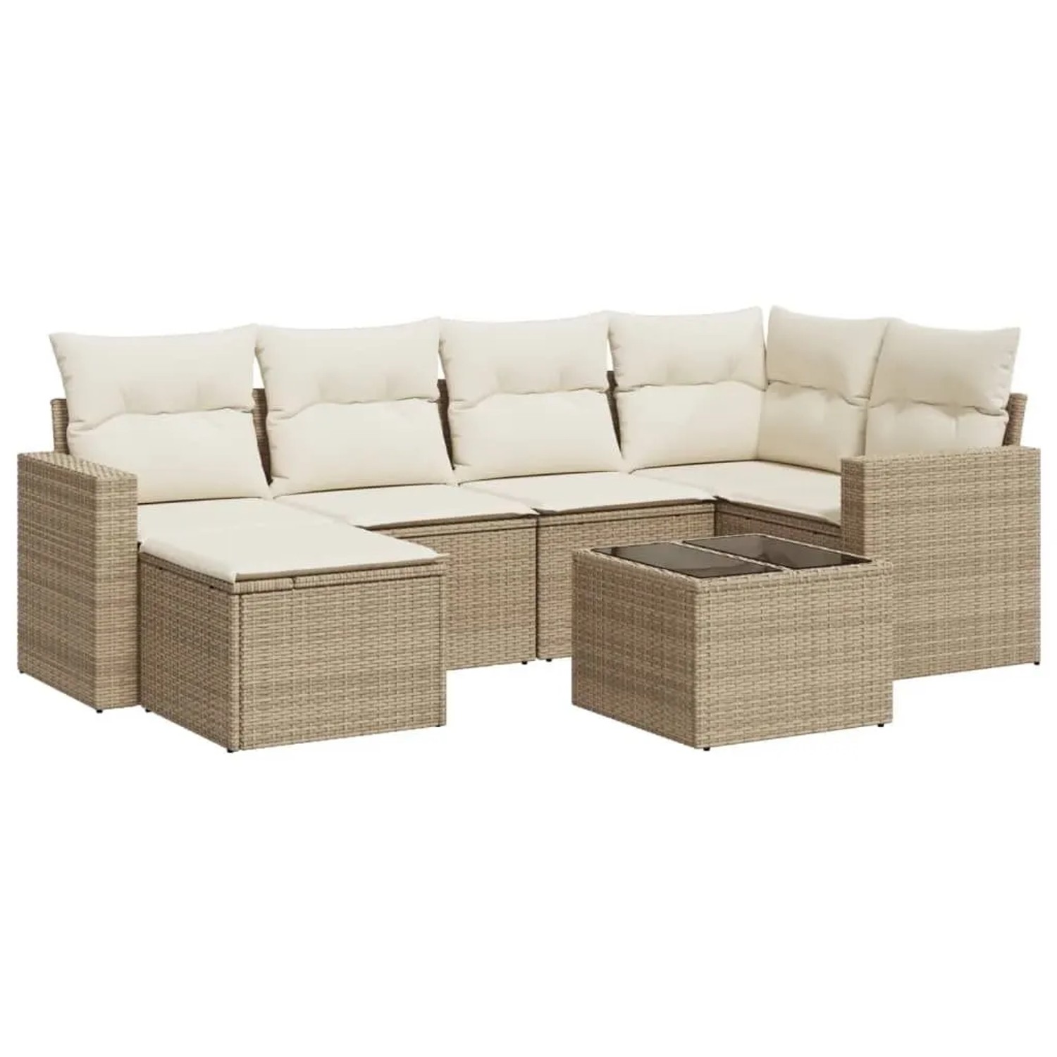 vidaXL 7-Tlg Garten-Sofagarnitur mit Kissen Beige Poly Rattan 3251605