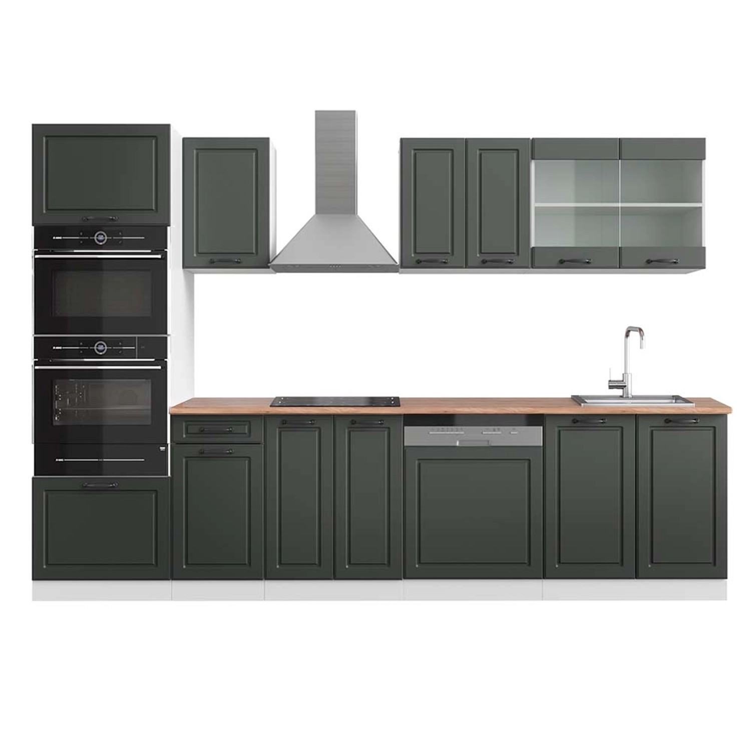 Vicco R-Line Küchenzeile Anthrazit Landhaus/Weiß 300 cm mit HochschrankAP E günstig online kaufen