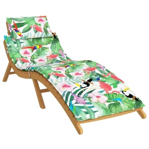 Mehrfarbige Sonnenliegen-Auflage mit Vogel- und Blumenmuster für Gartenliegen.