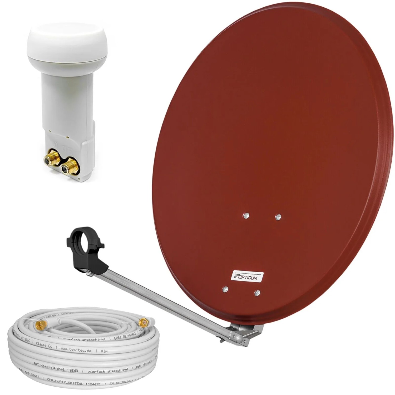 hb-digital Sat Anlage 60cm Rot mit Twin LNB und 10m Koaxialkabel