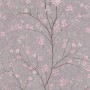 Vliestapete mit Kirschblüten in Taupe und Rosa auf grauem Grund.