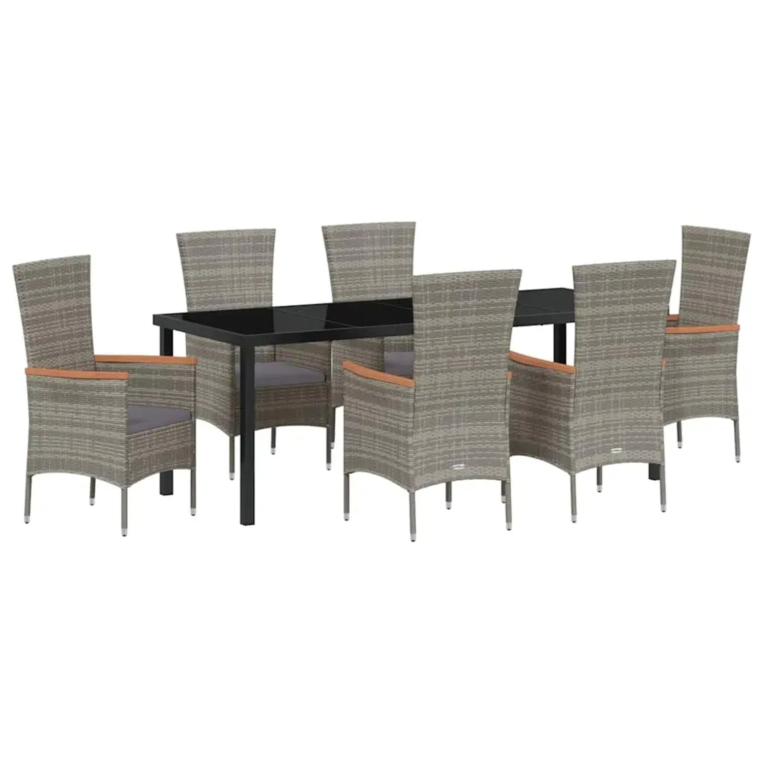 vidaXL Garten Essgruppe mit Kissen 7-Tlg Grau Poly Rattan 3379434