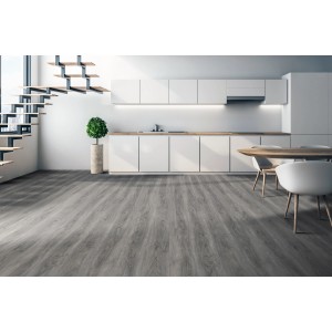 Moderner Wohnraum mit Click-Vinylboden Hirschwald Eiche in Grau.