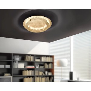 Goldene LED-Deckenleuchte Nevis von Paul Neuhaus, Ø 50 cm. Moderne Lampe für Wohnraum und Büro.