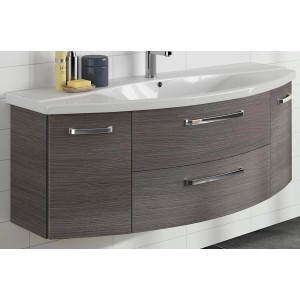 Pelipal Waschbeckenunterschrank, 116,3 cm, Graphit Struktur quer mit zwei Auszügen und zwei Drehtüren.