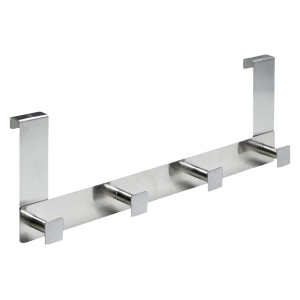 Hettich Türhängegarderobe aus Edelstahl mit 4 Haken und eckigem Kopf.