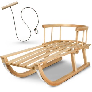 Bambiniwelt by Rafael K. Kinderschlitten Holzschlitten Schneeschlitten Rodelschlitten mit Rückenlehne Davoser 90cm