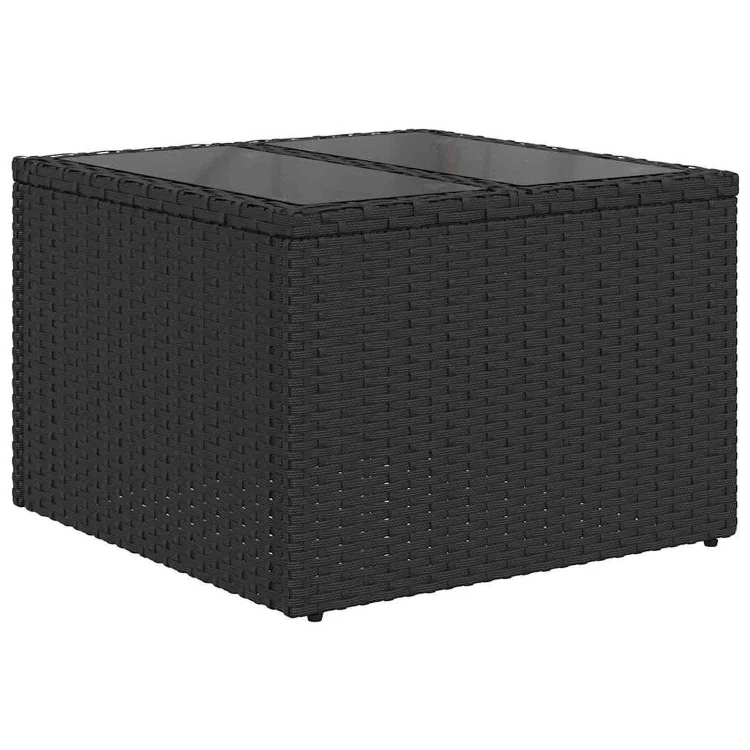 Schwarzer vidaXL Tisch aus Poly-Rattan mit Stauraum, Teil des Gartenmöbel-Sets.