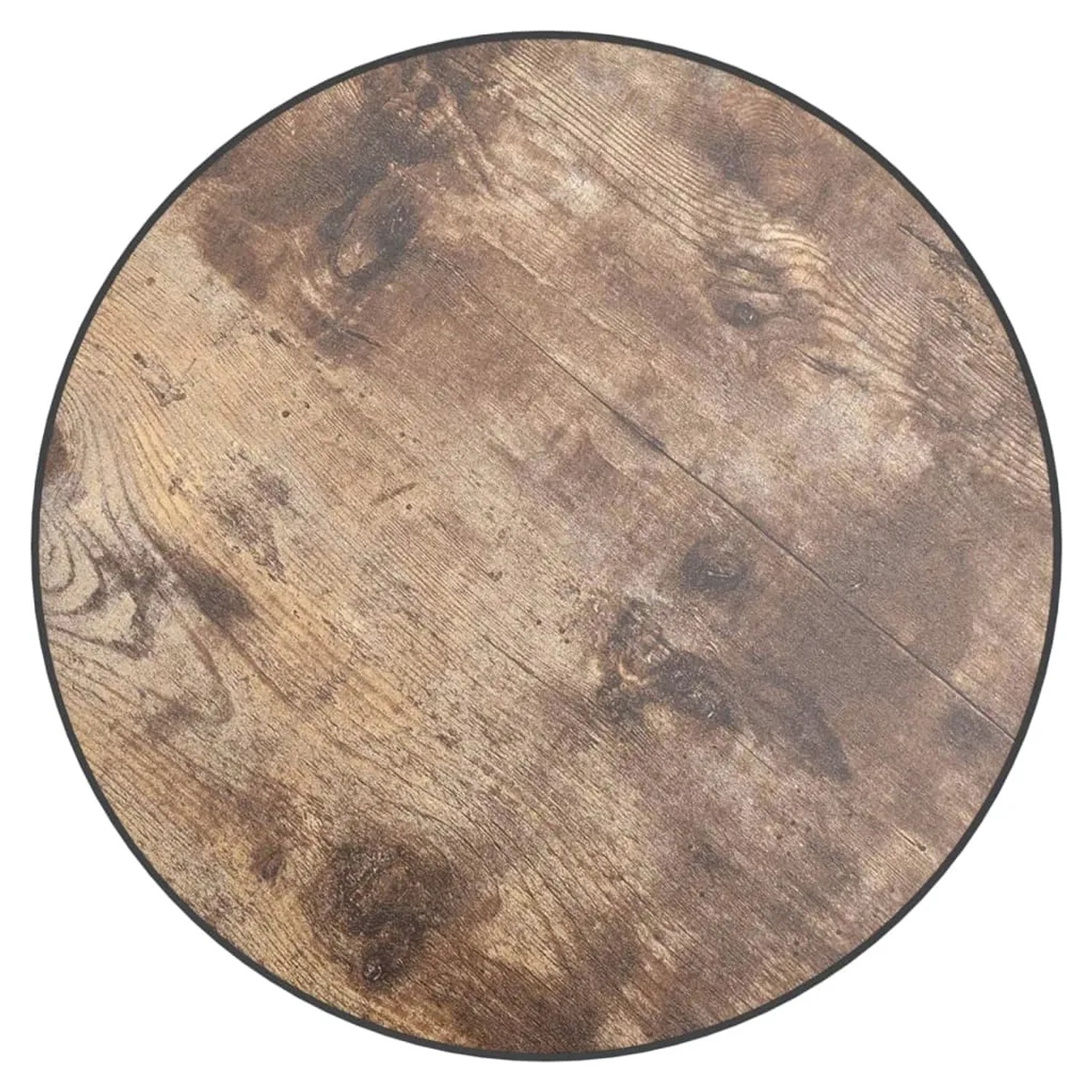 Runde Tischplatte des vidaXL Beistelltischs in Schwarz und Gelb mit Holzmaserung.