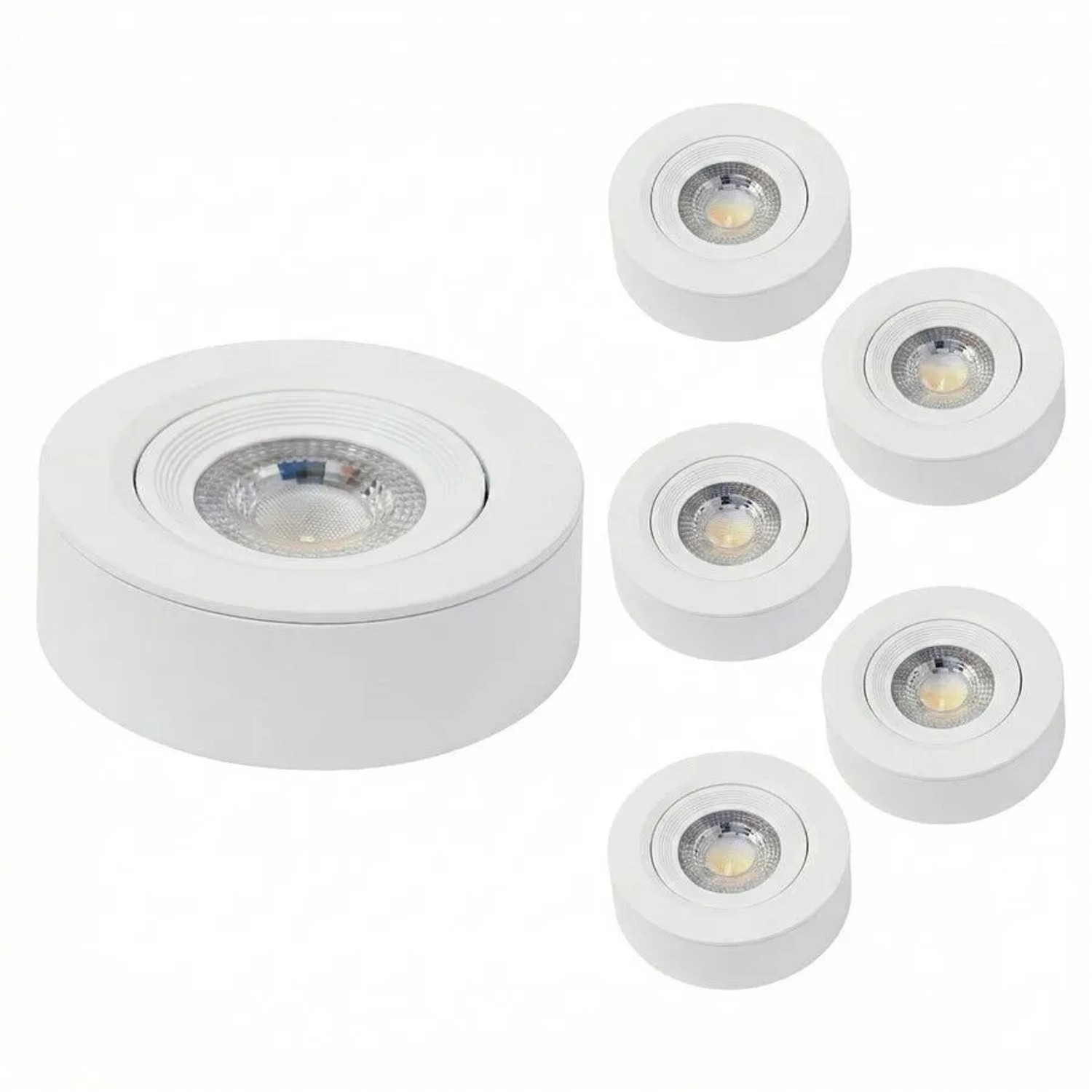 LUXULA 6er-Set LED Einbauspot Ultra-Flach Ø70-75mm Dimmbar CCT Warm- Kaltweiß Einbau & Aufbau 5W Downlight Weiß