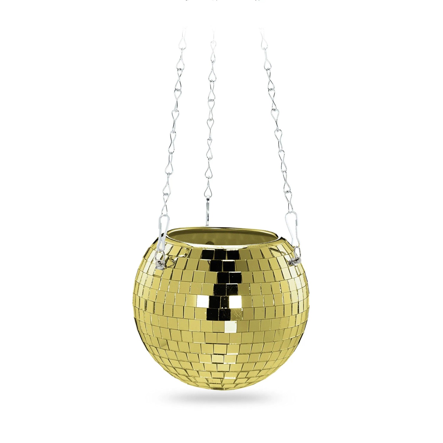 Relaxdays Pflanzentopf Glas Eisen Gold Hängend 13 cm x 15 cm 310 g