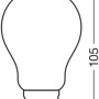 Abbildung einer Osram LED Lampe E27, 3,8W, kaltweiß, mit Maßangaben 60x105mm.