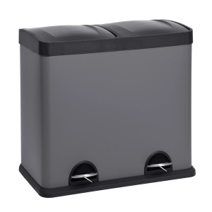 Grauer Svita Mülleimer T2X24 mit 2 Fächern (48L) zur Mülltrennung.