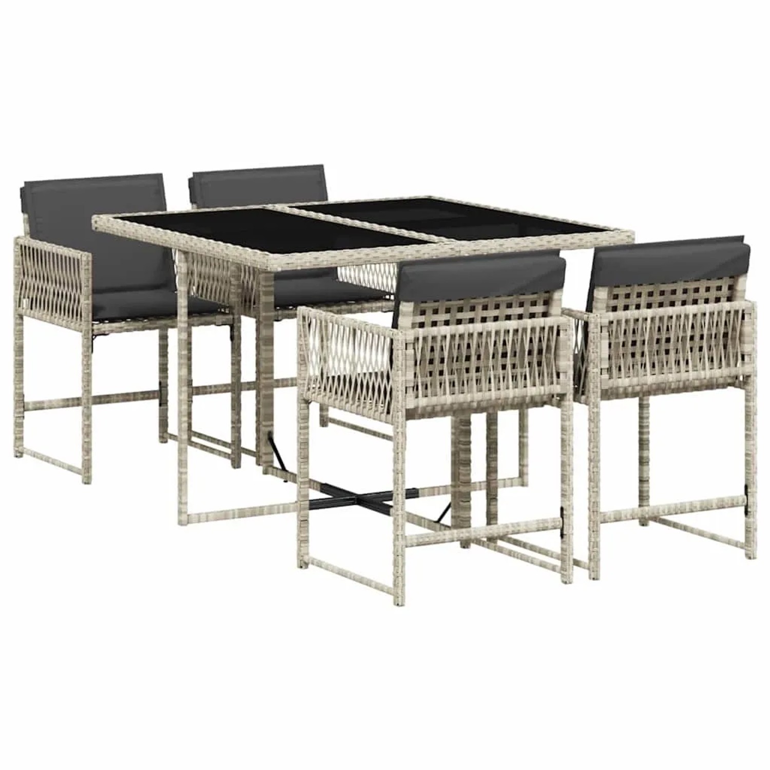 vidaXL 5-Tlg Garten-Essgruppe mit Kissen Hellgrau Poly Rattan 3211439