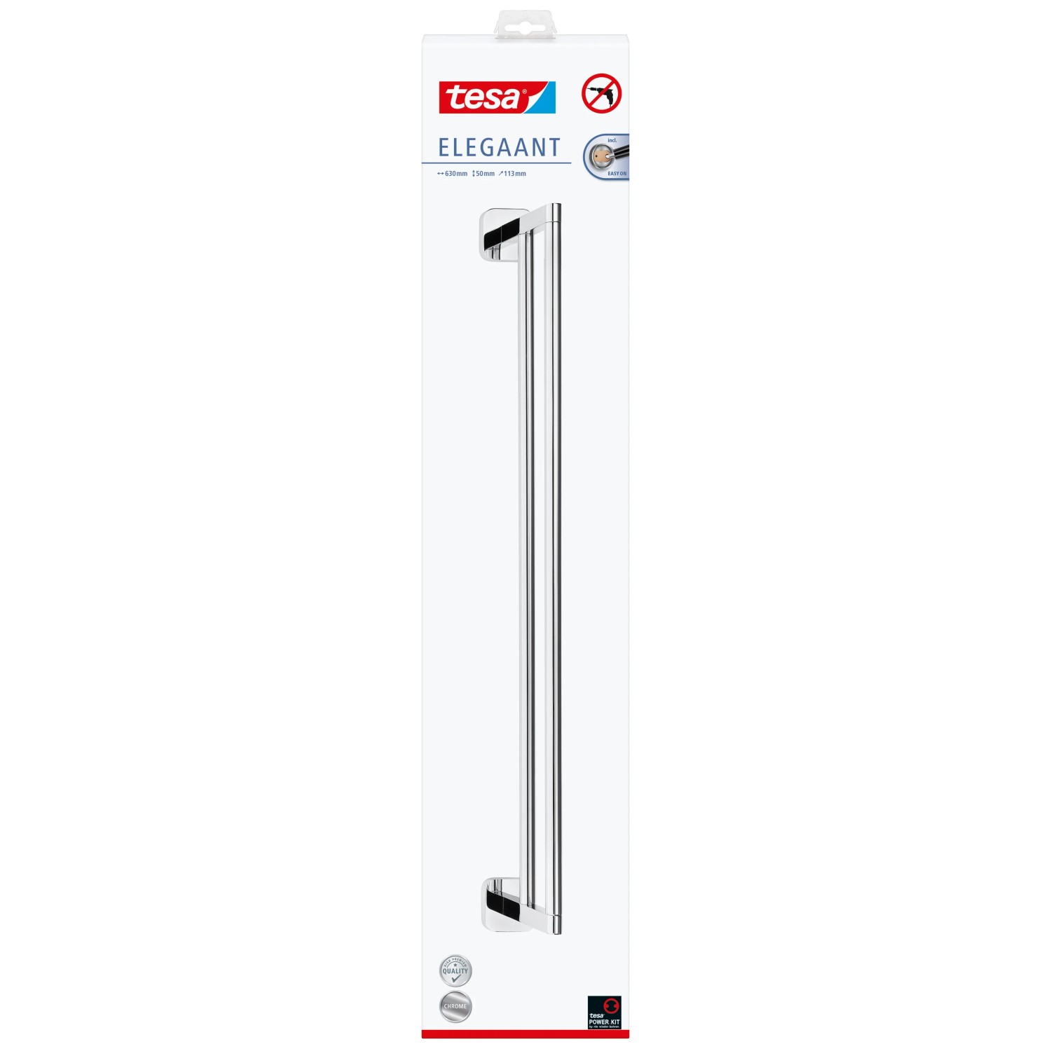 Tesa Elegaant Handtuchstange doppelt, Chrom, zur Wandmontage ohne Bohren.