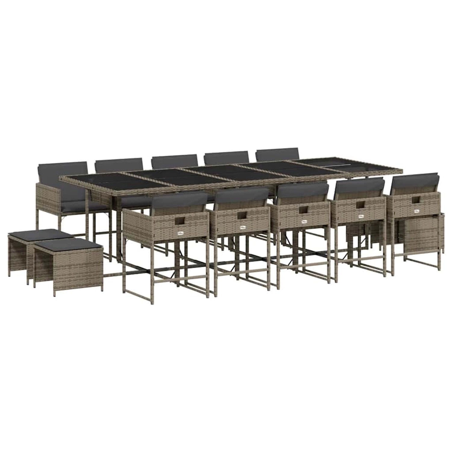 vidaXL 15-Tlg Garten-Essgruppe mit Kissen Grau Poly Rattan 3211352 günstig online kaufen