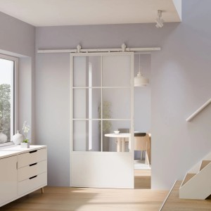 inova Loft Glasschiebetür 900 x 2150 mm 6 Felder Kickplatte Komplettset aus Stahl in Weiß inkl. 2Seitiger Softclose
