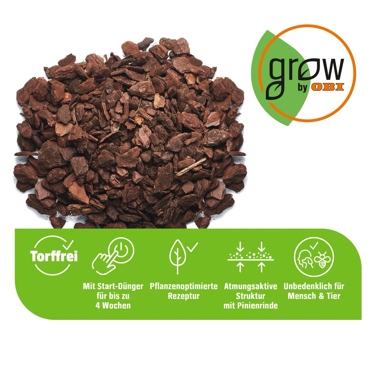 GROW by OBI Orchideenerde, torffrei, mit groben Rindenstücken für gute Belüftung.