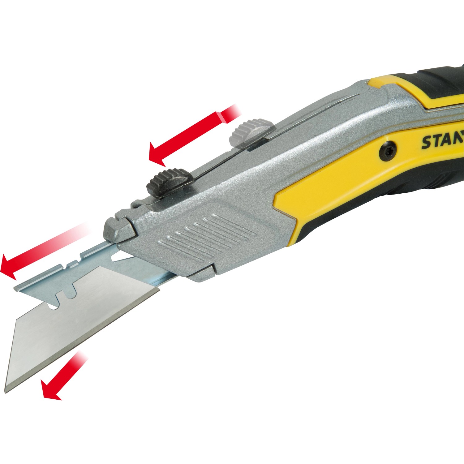 Stanley FatMax Messer Exo mit ausfahrbarer Klinge in Gelb/Silber.